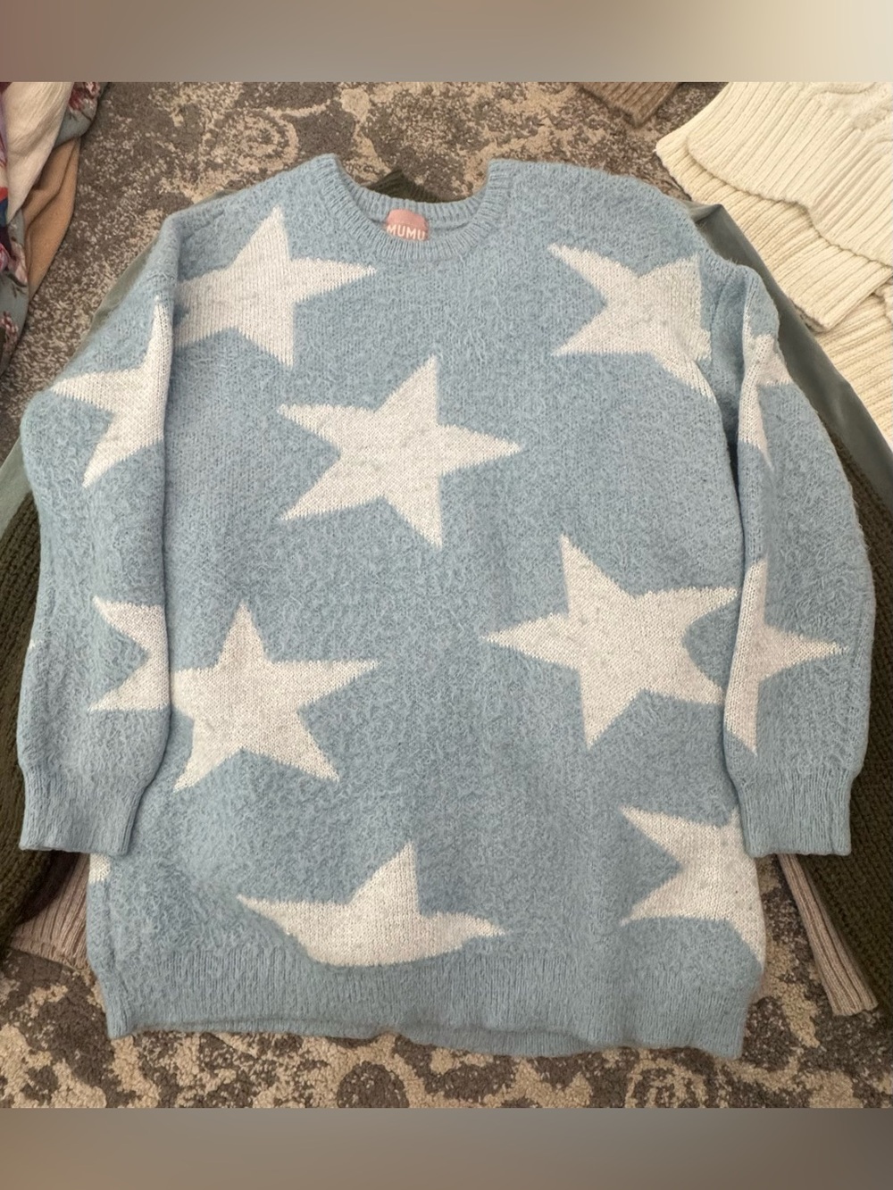 Show Me Your MuMu Cinderella Light Blue Star Crewneck Sweater